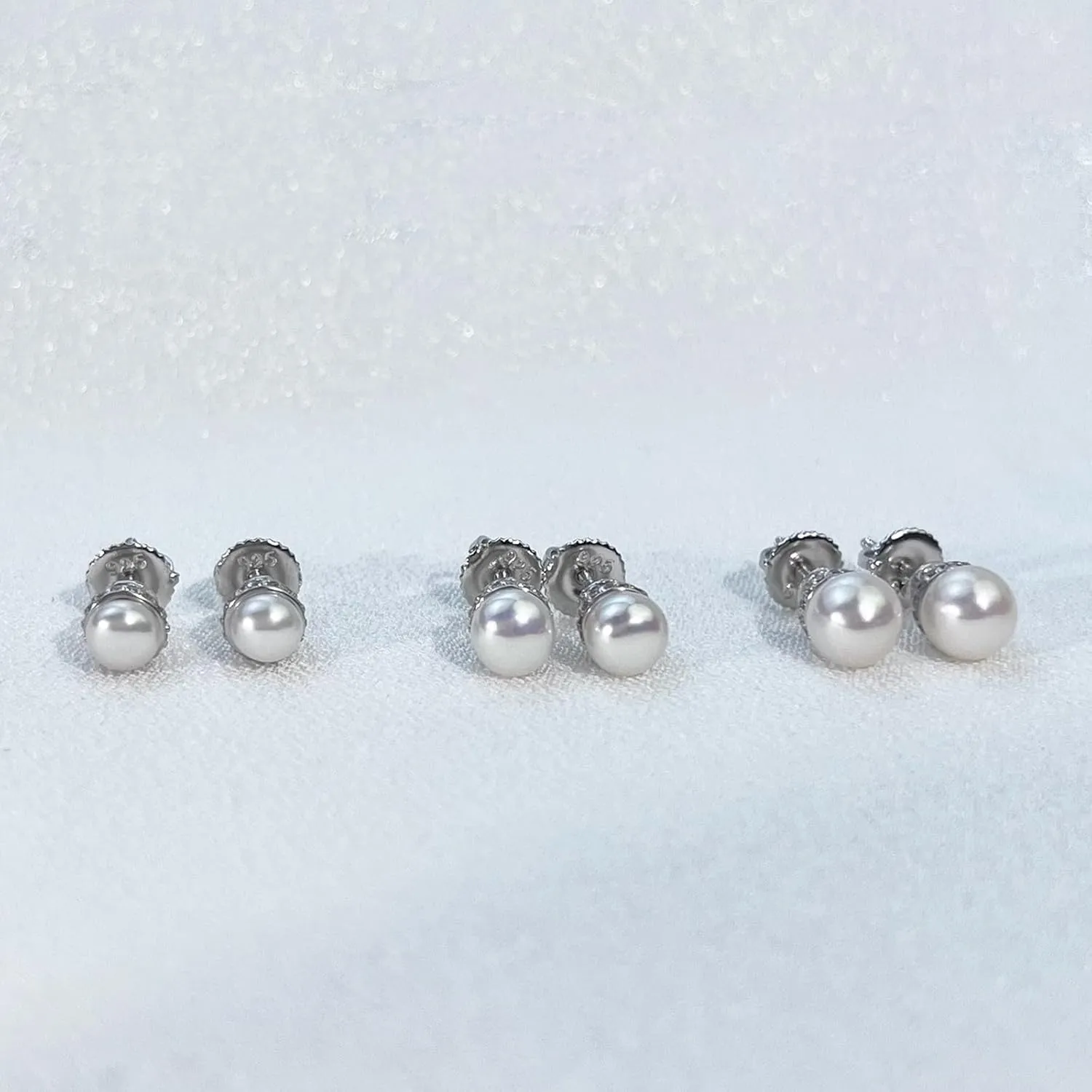 YAMI 925 Sterling Silver Pearl Earrings with Screw Back, Freshwater Cultured Pearls White Gold Plated Cubic Zirconia Stud Earrings for Women Men