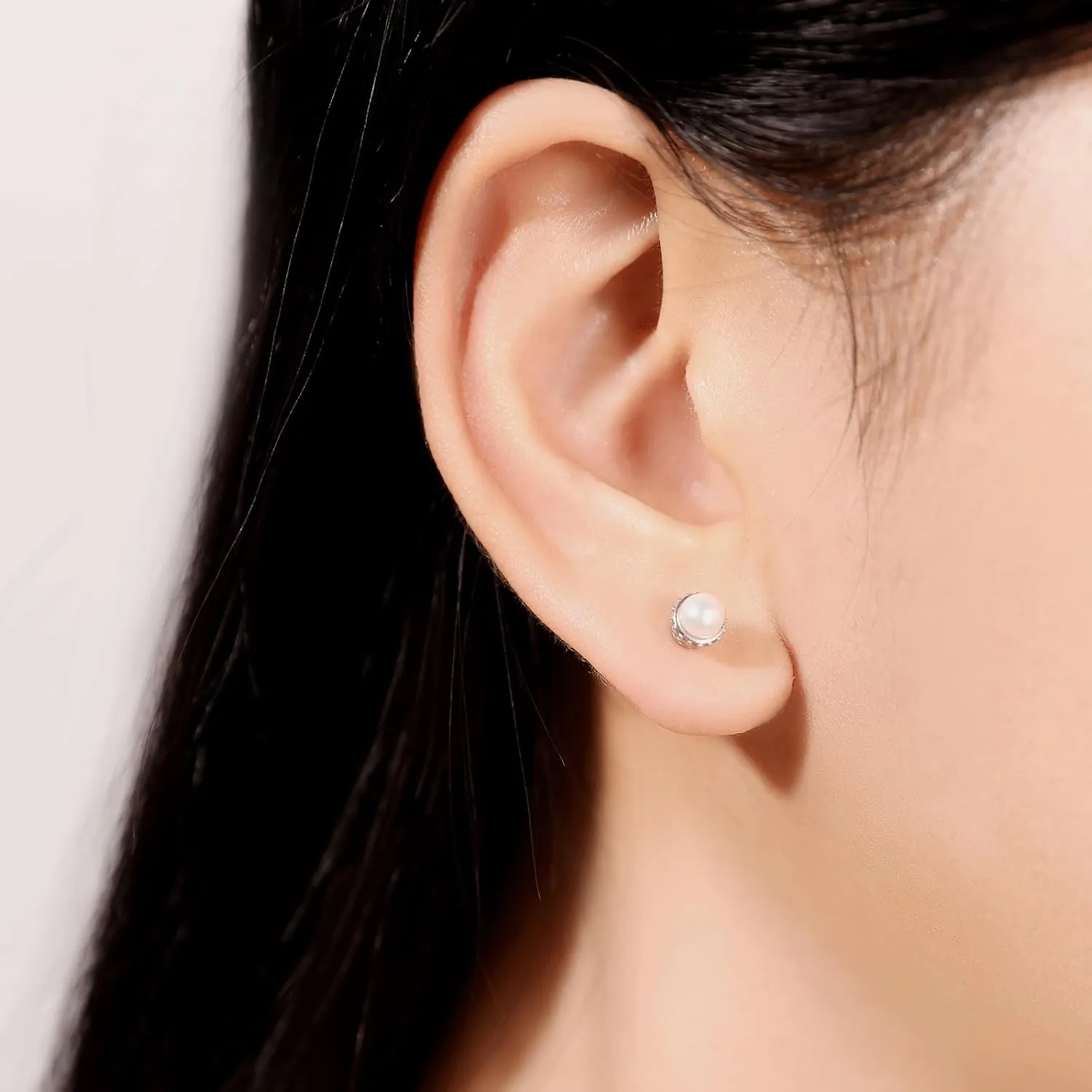 YAMI 925 Sterling Silver Pearl Earrings with Screw Back, Freshwater Cultured Pearls White Gold Plated Cubic Zirconia Stud Earrings for Women Men