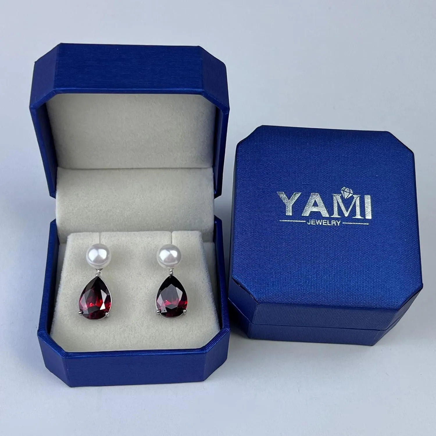 YAMI Pearl Earrings for Women, 925 Sterling Silver Studs 10 * 14mm Pear Shaped Colored Zircon Birthstone Drop Dangle Earrings, 8-8.5MM Freshwater Cultured Pearl Jewelry Gifts