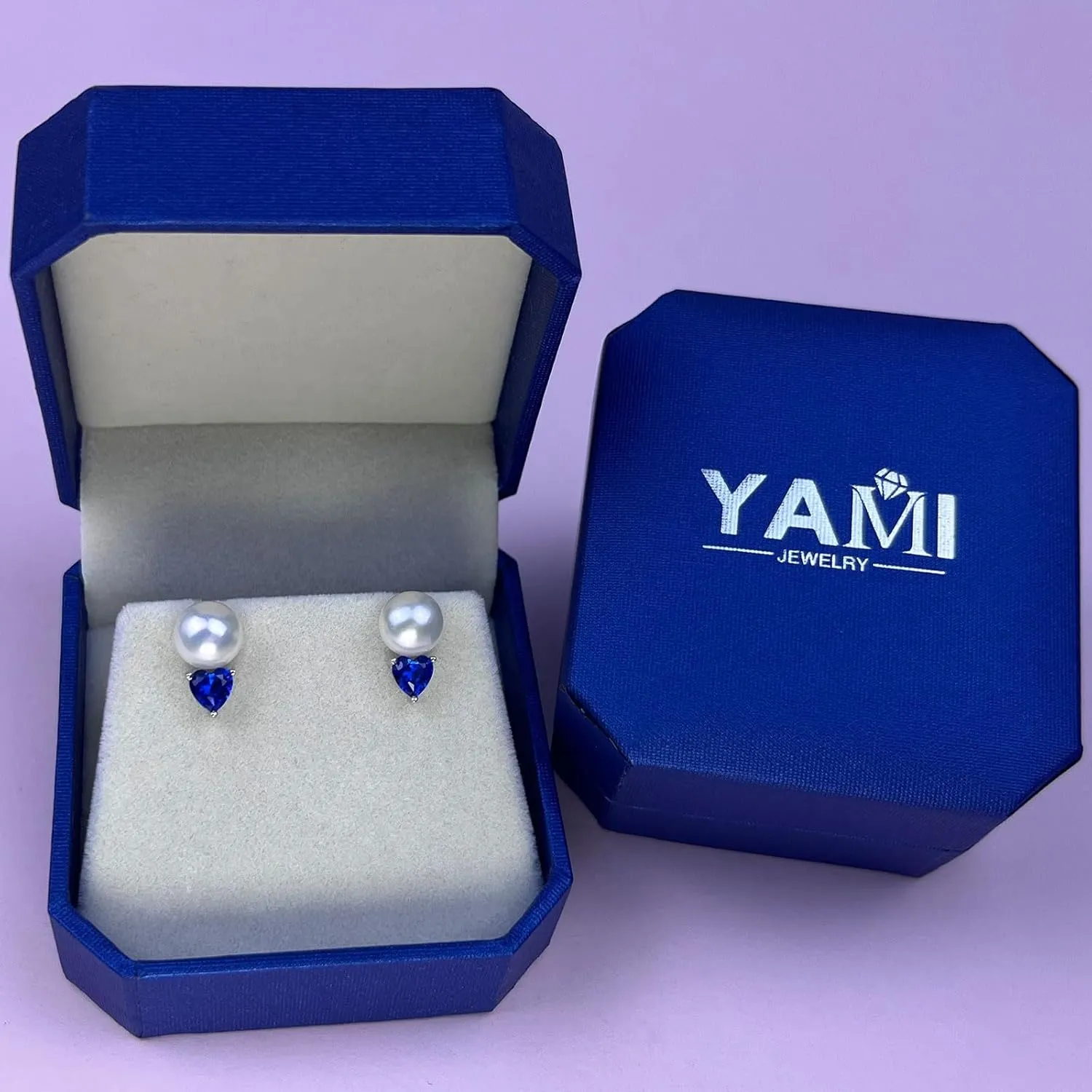 YAMI Sterling Silver Cultured Pearl Stud Earrings for Women, 8-8.5MM Freshwater/Saltwater Pearls, Heart Zircon Earrings Elegant Jewelry Gifts for Her