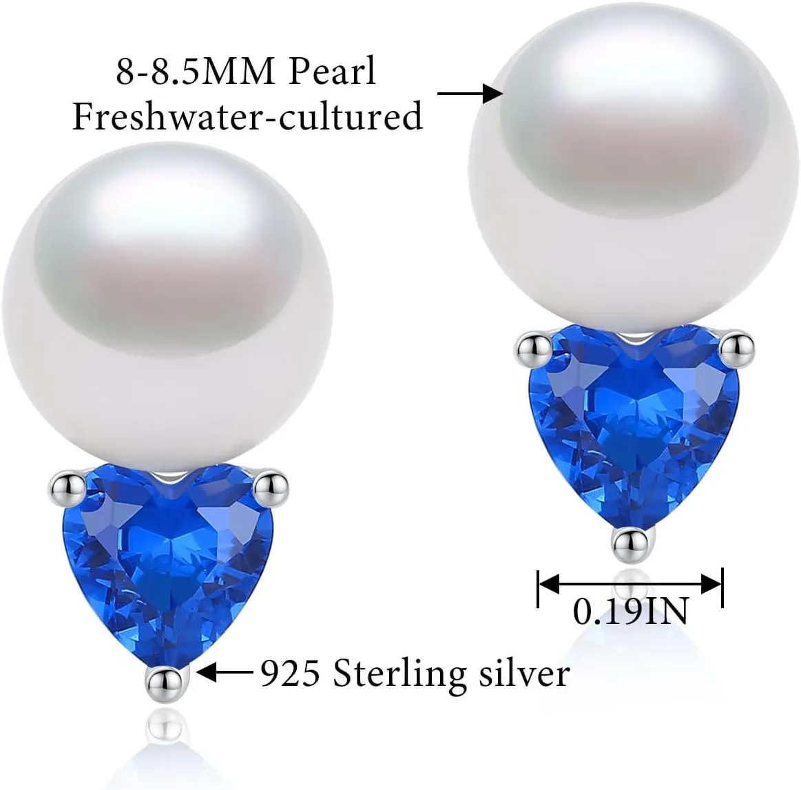 YAMI Sterling Silver Cultured Pearl Stud Earrings for Women, 8-8.5MM Freshwater/Saltwater Pearls, Heart Zircon Earrings Elegant Jewelry Gifts for Her