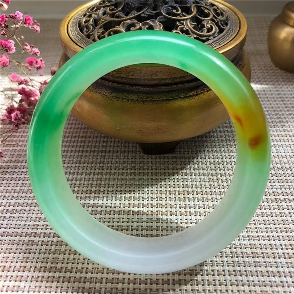 YASHUNJIA-Womens Jade Bangle,Quartzite Floating Flowers Bracelets Female Models Crafts Jade