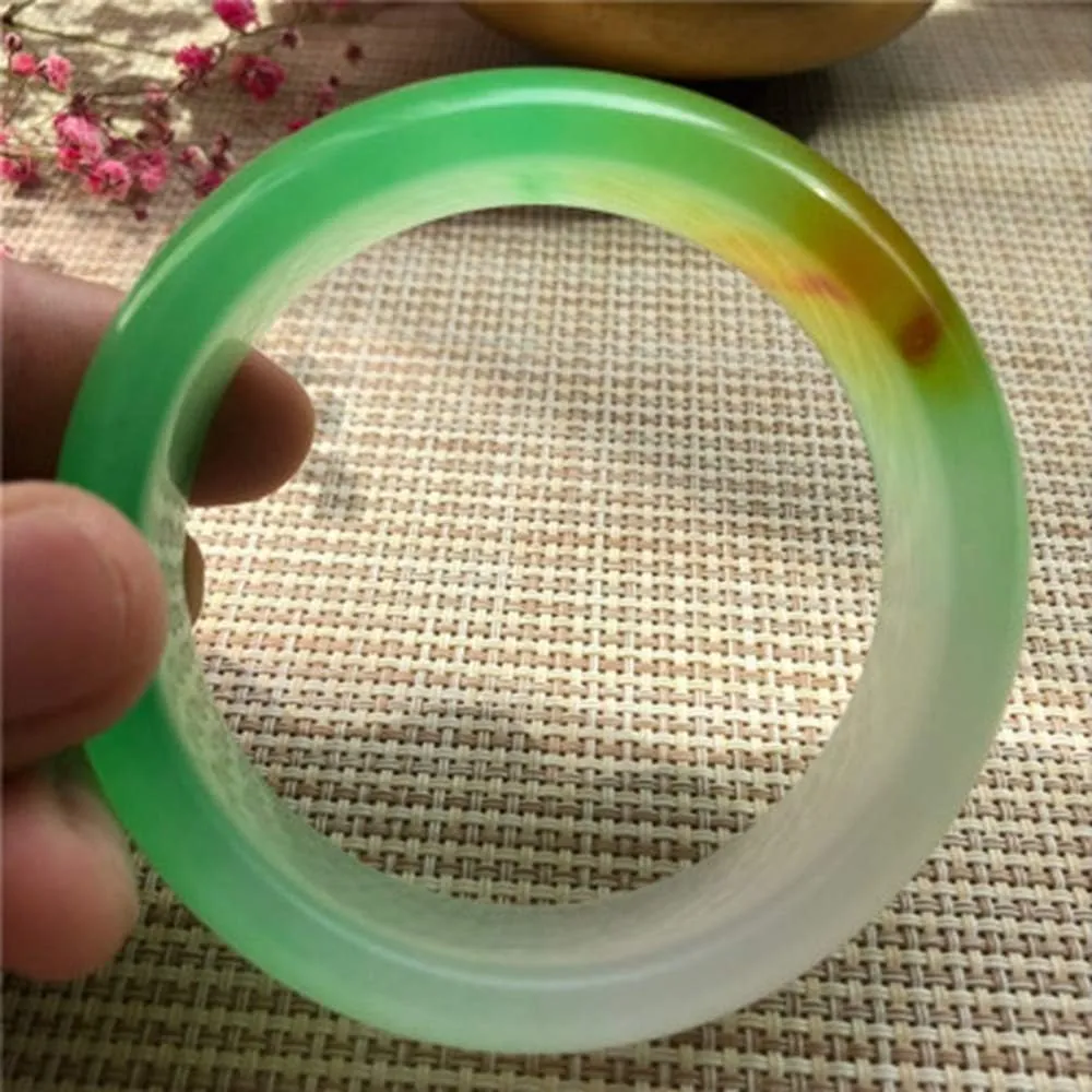 YASHUNJIA-Womens Jade Bangle,Quartzite Floating Flowers Bracelets Female Models Crafts Jade