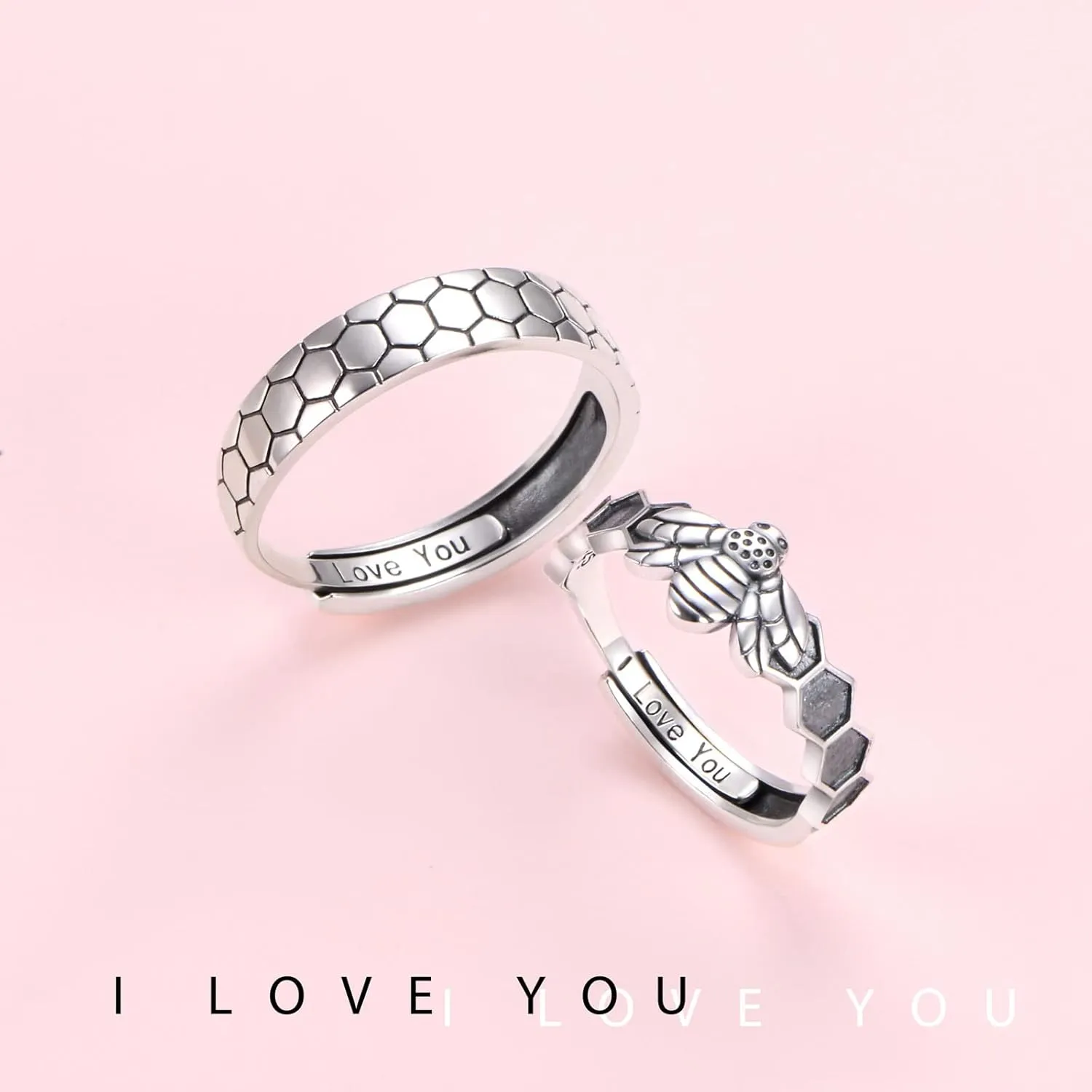 Yearace Couple Rings, 925 Sterling Silver Promise Ring for Couples Romantic Love Couples Jewelry Gifts, Adjustable Engagement Wedding Ring for Him and Her