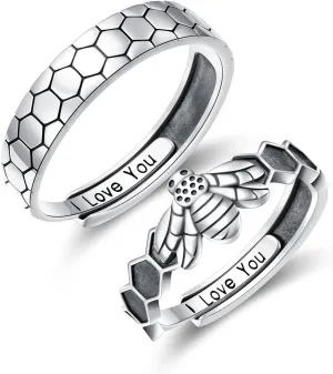 Yearace Couple Rings, 925 Sterling Silver Promise Ring for Couples Romantic Love Couples Jewelry Gifts, Adjustable Engagement Wedding Ring for Him and Her