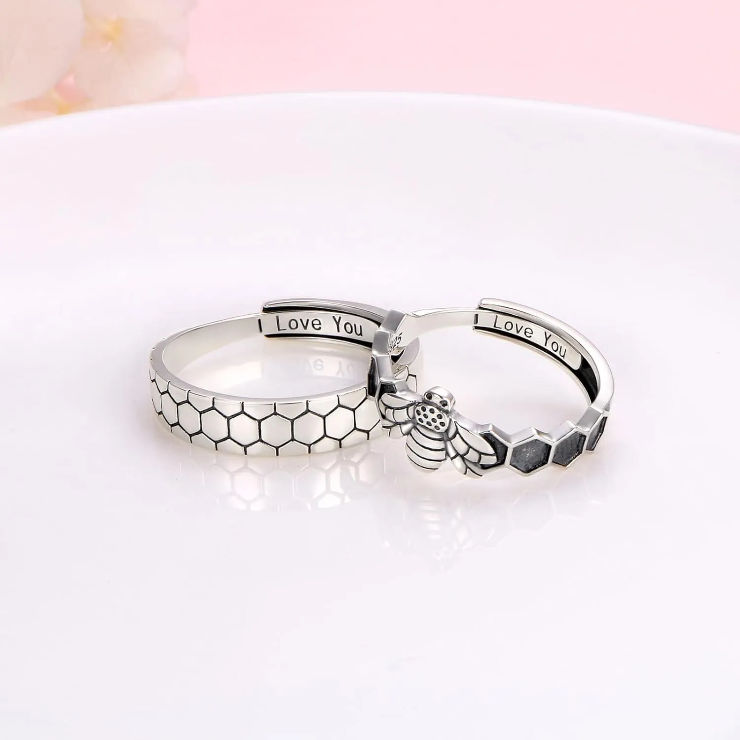 Yearace Couple Rings, 925 Sterling Silver Promise Ring for Couples Romantic Love Couples Jewelry Gifts, Adjustable Engagement Wedding Ring for Him and Her