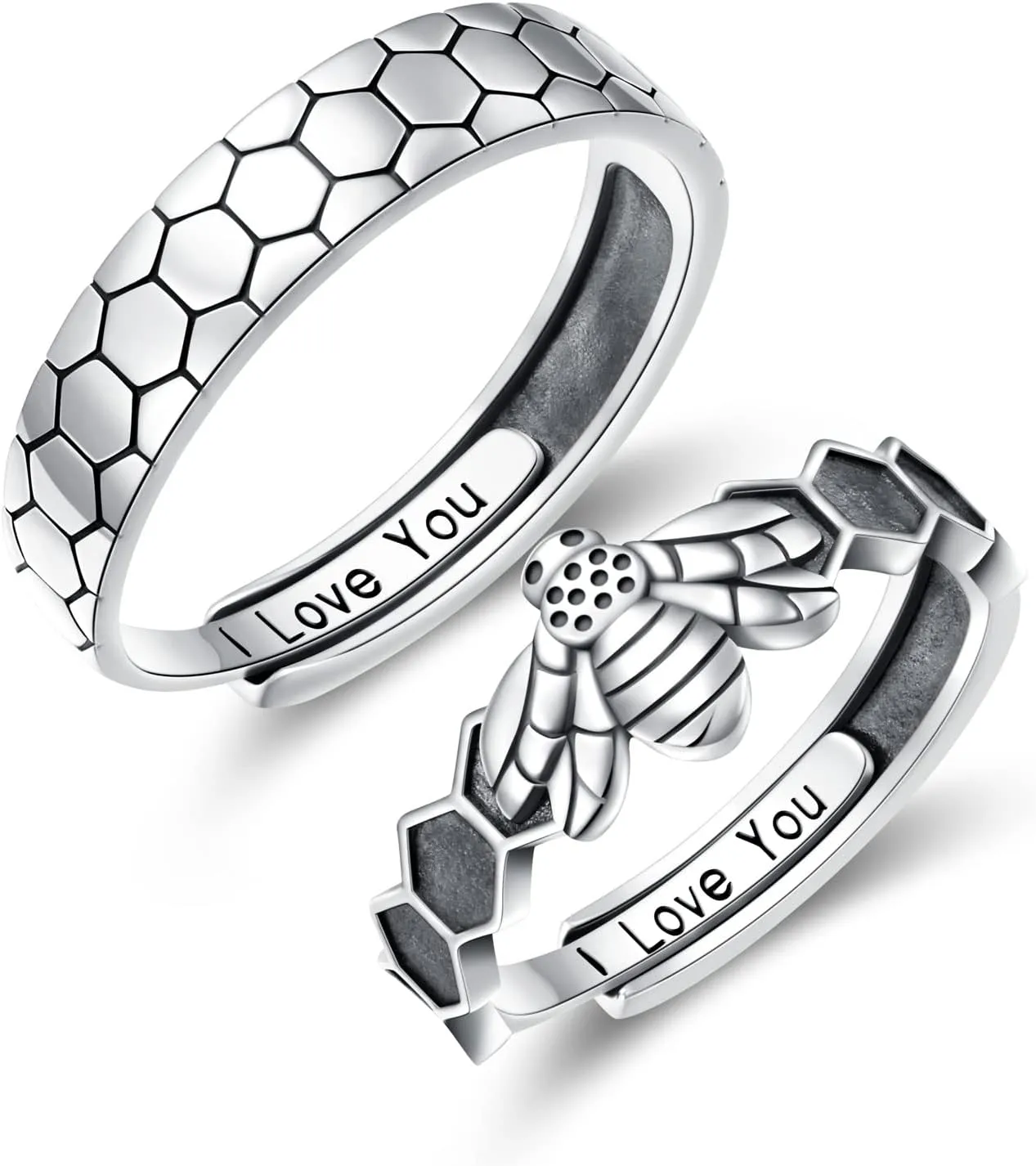 Yearace Couple Rings, 925 Sterling Silver Promise Ring for Couples Romantic Love Couples Jewelry Gifts, Adjustable Engagement Wedding Ring for Him and Her