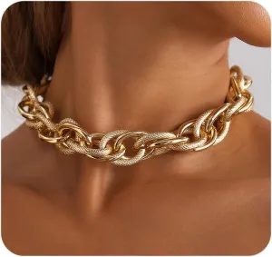 YOOESTORES82 Chunky Gold Cuban Chain Choker Necklaces,Trendy Punk Hip Hop Style Link Chain Necklaces,Dainty Exaggerated Accessories Jewelry Gifts for Women