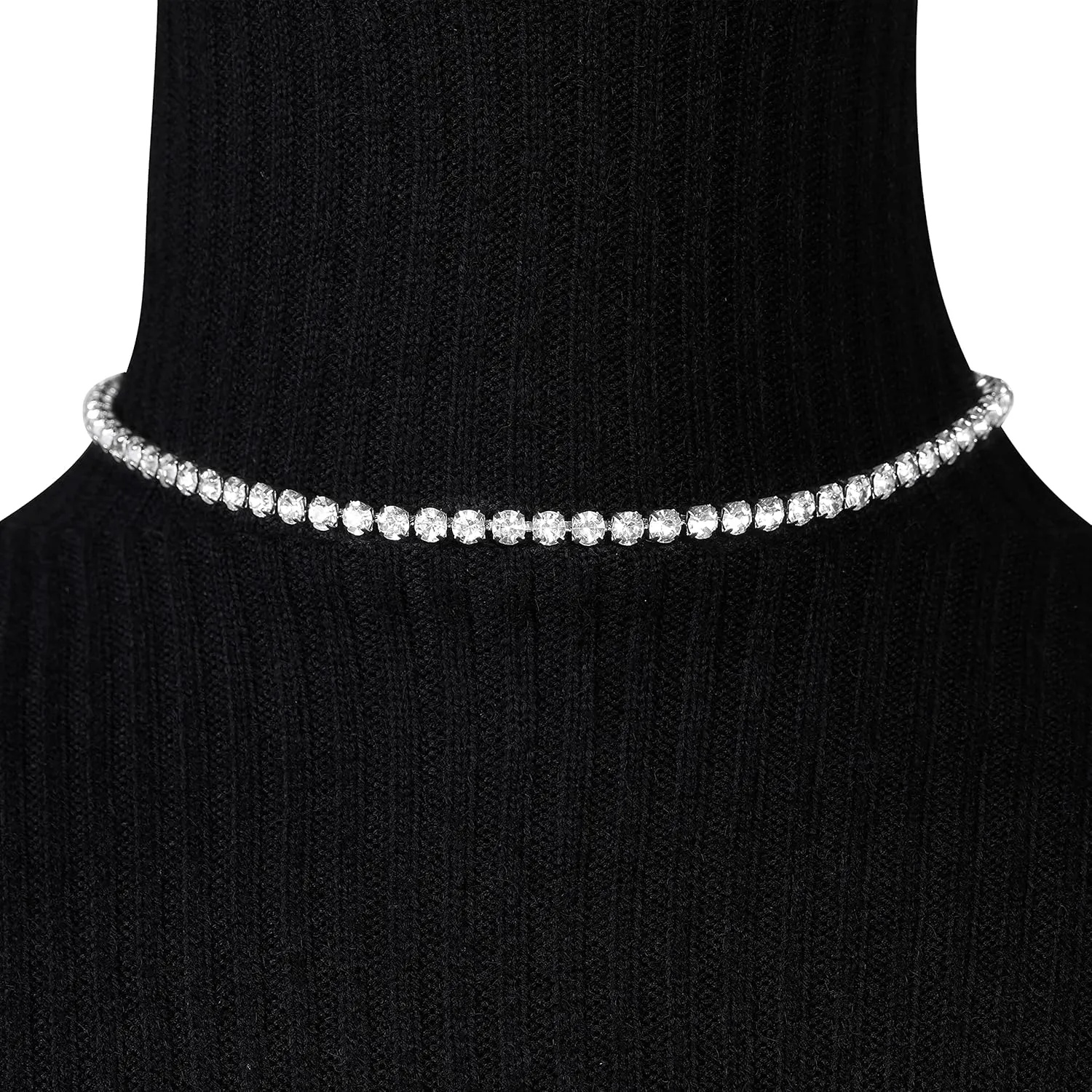 Zealmer Rhinestone Choker Necklaces Silver Sparkling Diamond Choker Crystal Rhinestone Glitter Necklace Gold Plated Jewelry Gifts for Women Bridal Wedding Bridesmaid