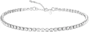 Zealmer Rhinestone Choker Necklaces Silver Sparkling Diamond Choker Crystal Rhinestone Glitter Necklace Gold Plated Jewelry Gifts for Women Bridal Wedding Bridesmaid