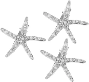Zerodeko 3pcs Rhinestone Sea Star Hair Clips for Women Alloy Headpiece Wedding Accessories Mermaid Inspired Hair Barrettes Unique Jewelry for Bridal and Special Occasions