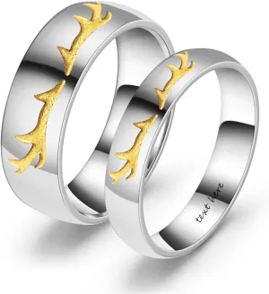ZKXXJ Personalized Antler Ring for Him Her,Custom Stainless Steel His and Her Matching Promise Wedding Ring Set Name Date Latitude Engraved Engagement Band Matching Couple Rings